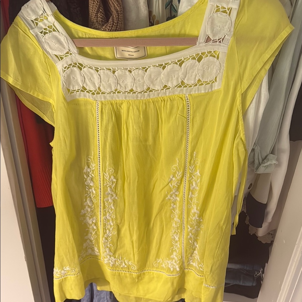 Yellow Embroidered Women's Top